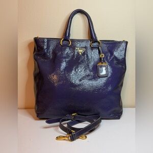 Prada Vitello Daino Purple Patent Leather Tote Bag Large